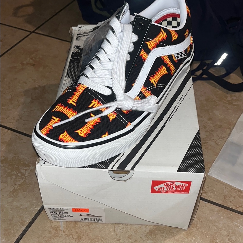 Vans Black and Orange Flame Sneakers
